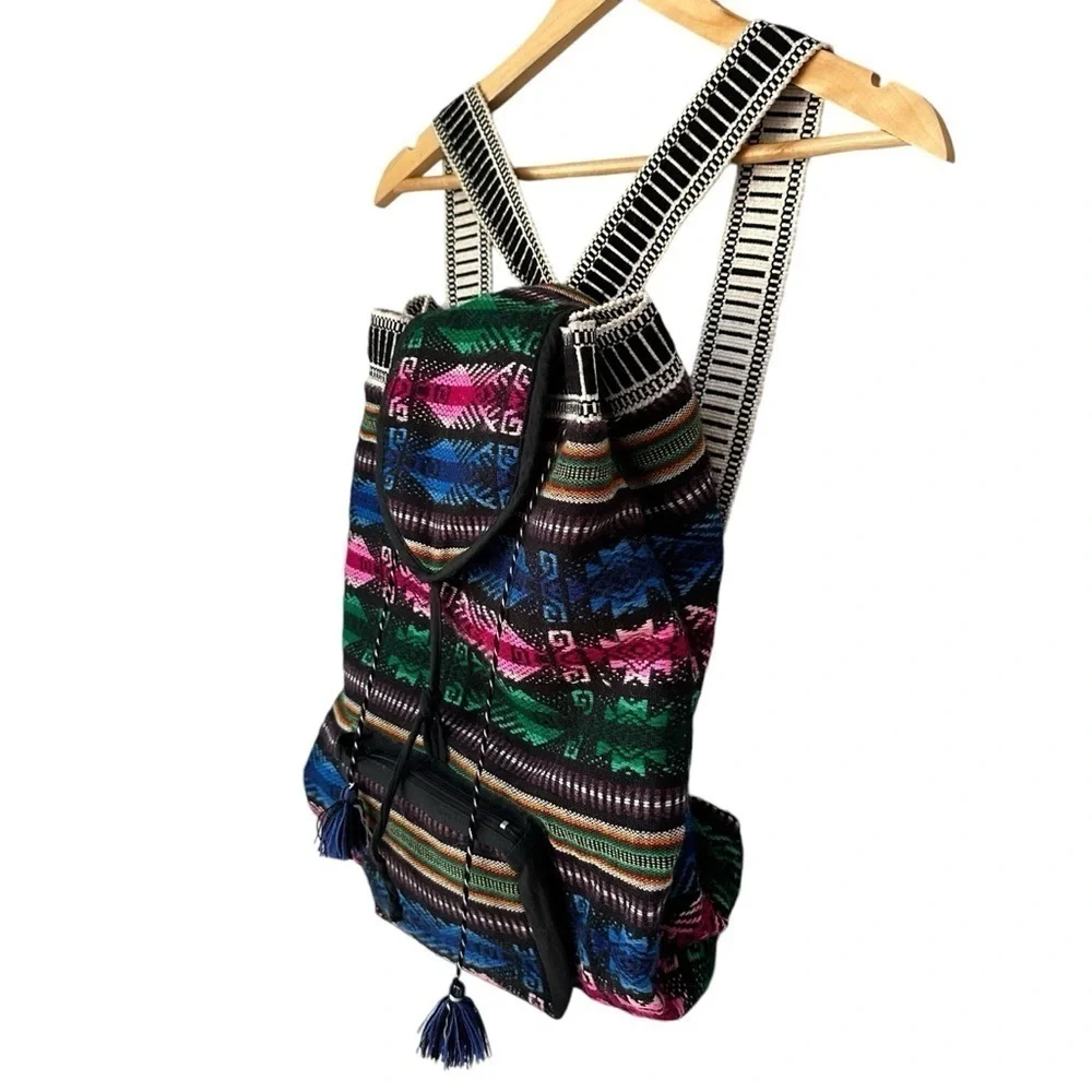 Boho Hand-Woven 100% Wool Blanket Flap Backpack, Made in Ecuador